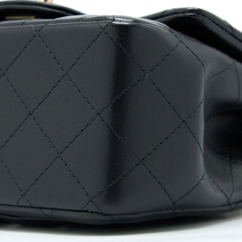 Chanel Classic Mini Square Flap Bag Lambskin Black LGHW (Microchip)