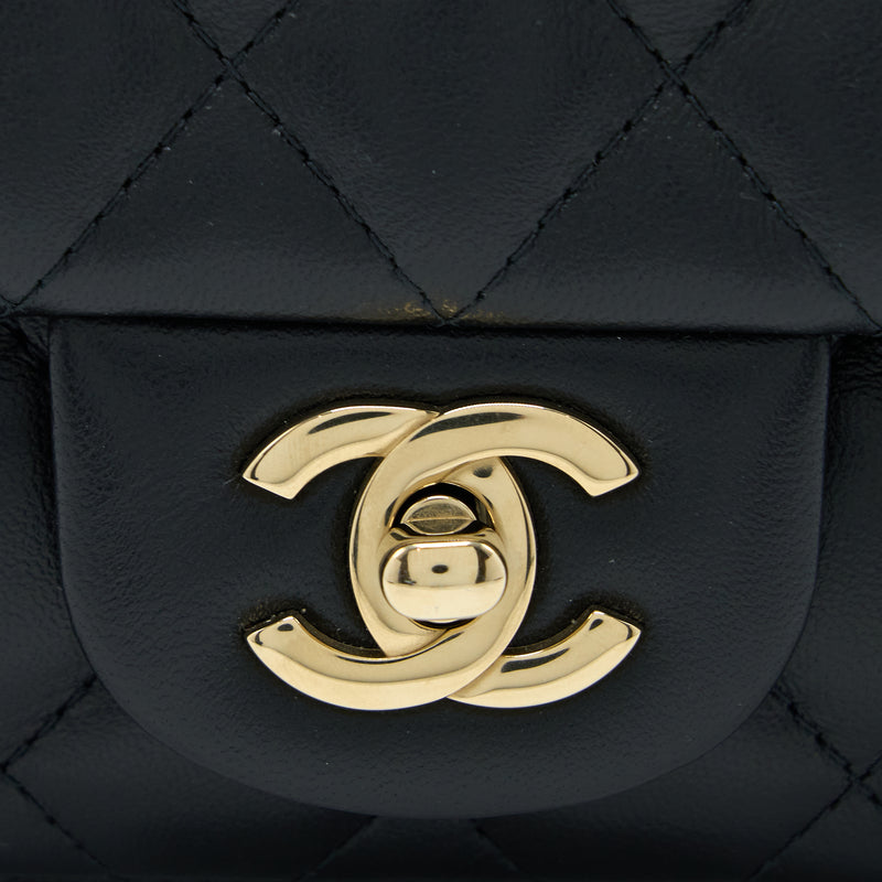 Chanel Classic Mini Square Flap Bag Lambskin Black LGHW (Microchip)