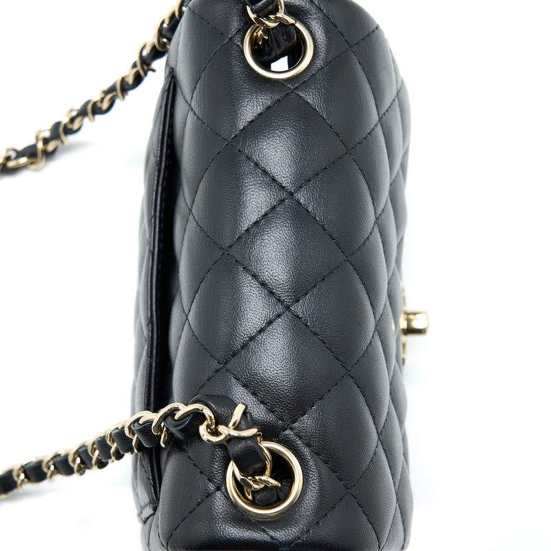 Chanel Classic Mini Square Flap Bag Lambskin Black LGHW (Microchip)