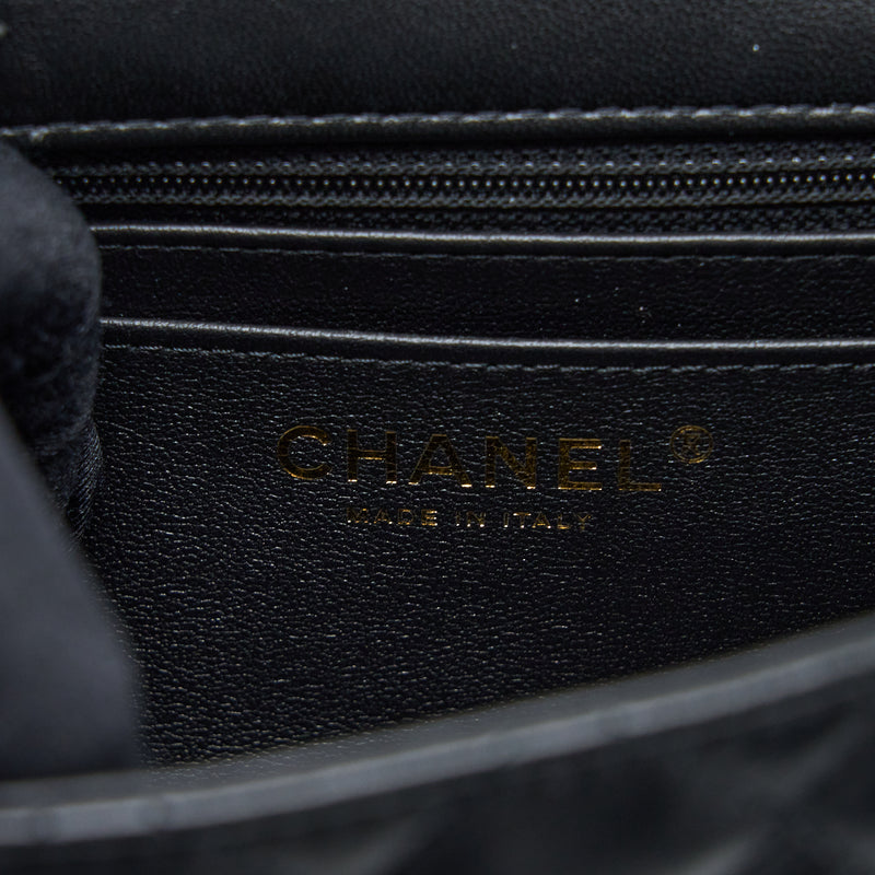 Chanel Classic Mini Square Flap Bag Lambskin Black LGHW (Microchip)