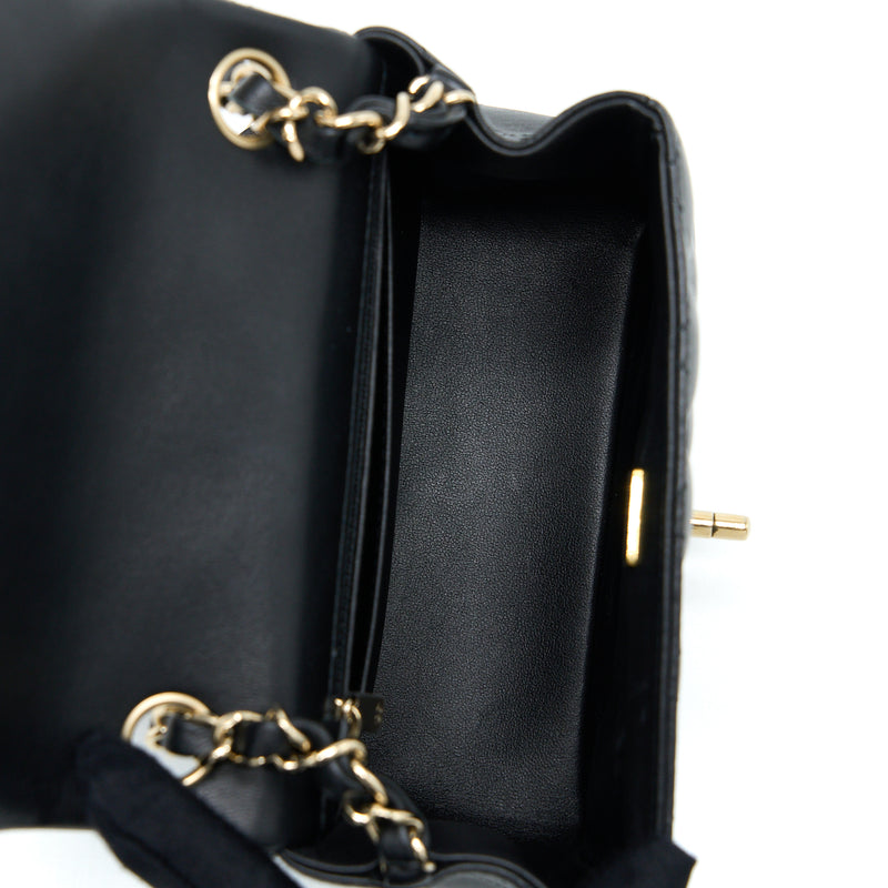Chanel Classic Mini Square Flap Bag Lambskin Black LGHW (Microchip)