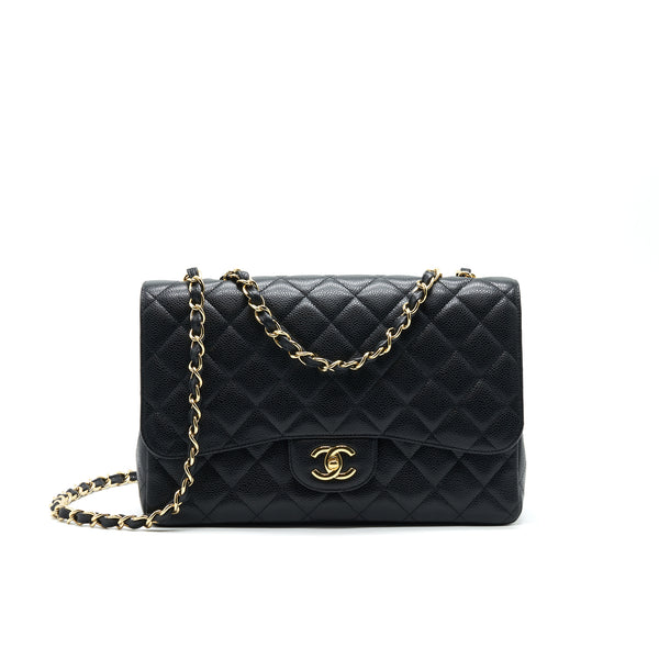 CHANEL CLASSIC JUMBO SINGLE FLAP BAG BLACK CAVIER GHW