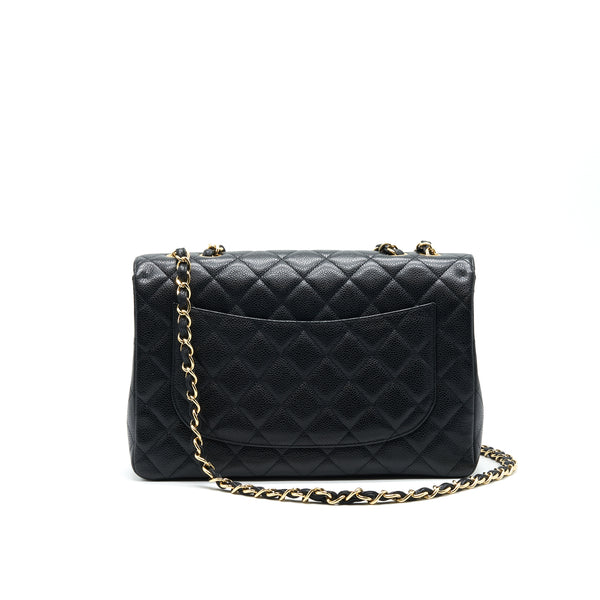 CHANEL CLASSIC JUMBO SINGLE FLAP BAG BLACK CAVIER GHW