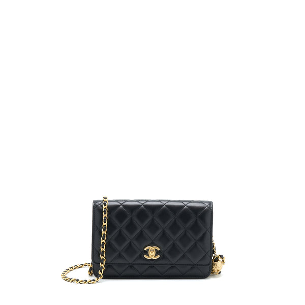 Chanel 22B Pearl Crush Wallet On Chain Lambskin Black GHW (Microchip)