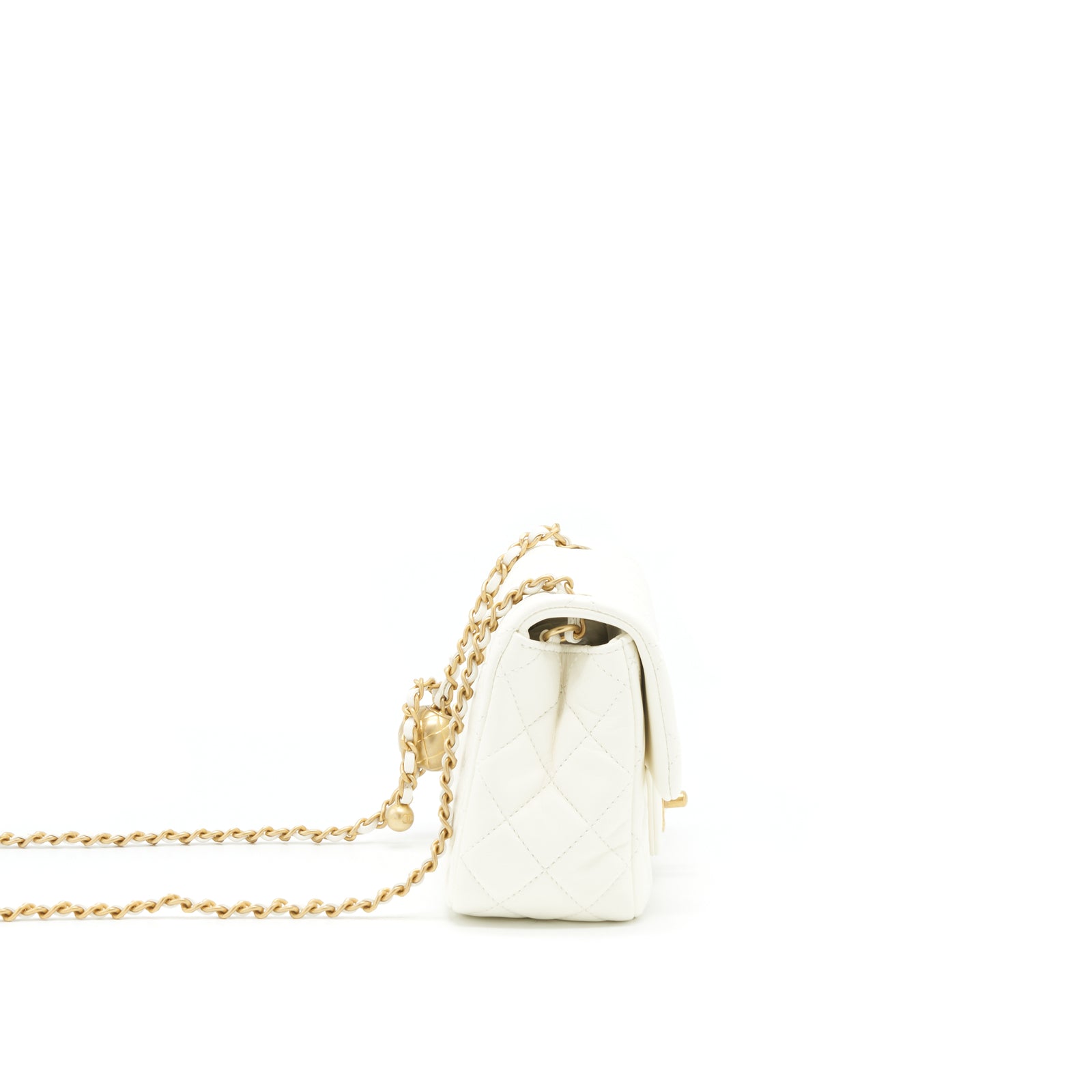 Chanel 22C Pearl Crush Mini Square Flap Bag Lambskin White GHW (Microc