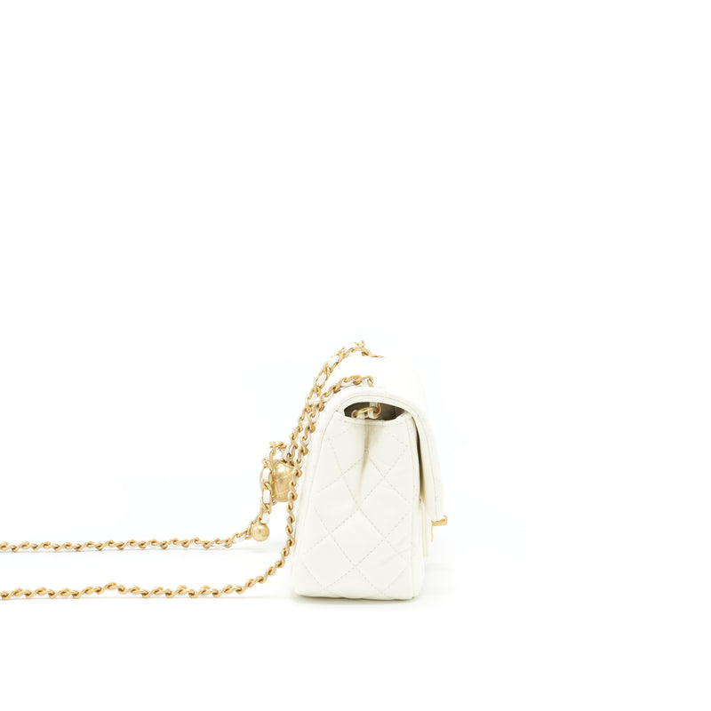 Chanel 22C Pearl Crush Mini Square Flap Bag Lambskin White GHW (Microchip)