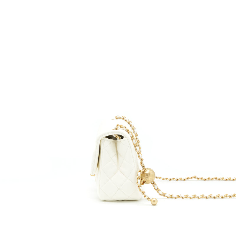 Chanel 22C Pearl Crush Mini Square Flap Bag Lambskin White GHW (Microchip)
