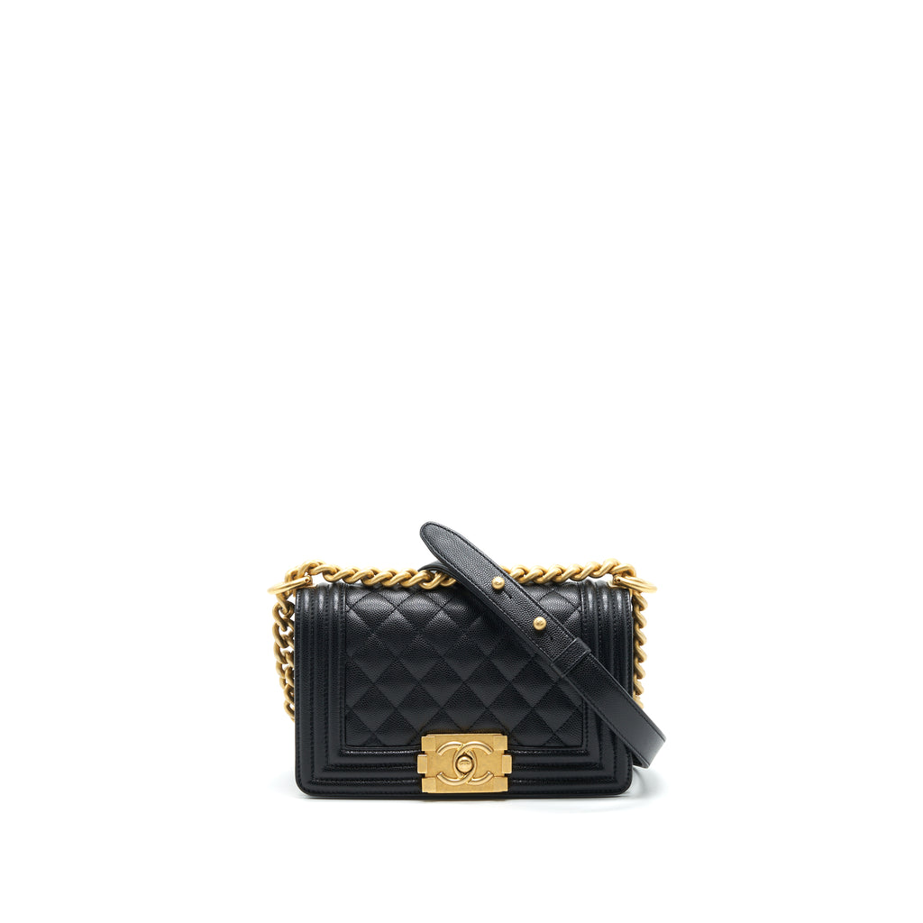Chanel Black Caviar Leather and Ruthenium Finish Metal Small Boy Bag A67085  at 1stDibs