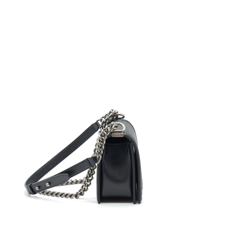 Chanel Leboy / Boy Bag Medium Caviar Black Ruthenium Sliver Hardware