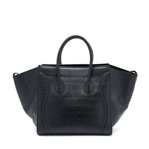 Celine Large Phantom Luggage Bag Croc-Embossed Calfskin Black