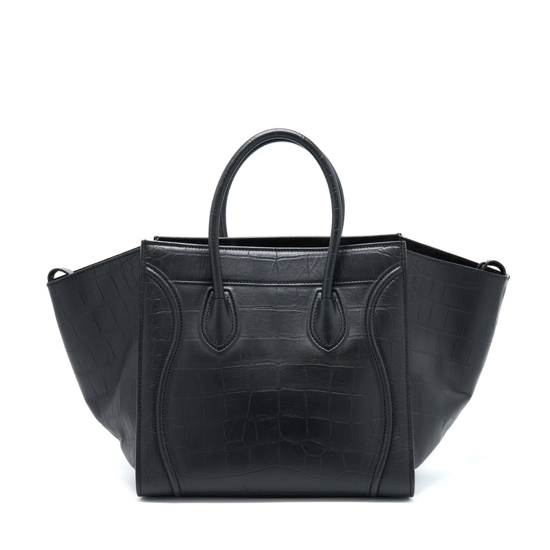 Celine Large Phantom Luggage Bag Croc-Embossed Calfskin Black