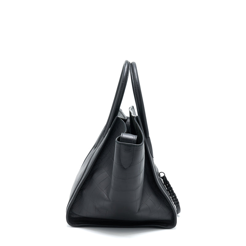 Celine Large Phantom Luggage Bag Croc-Embossed Calfskin Black