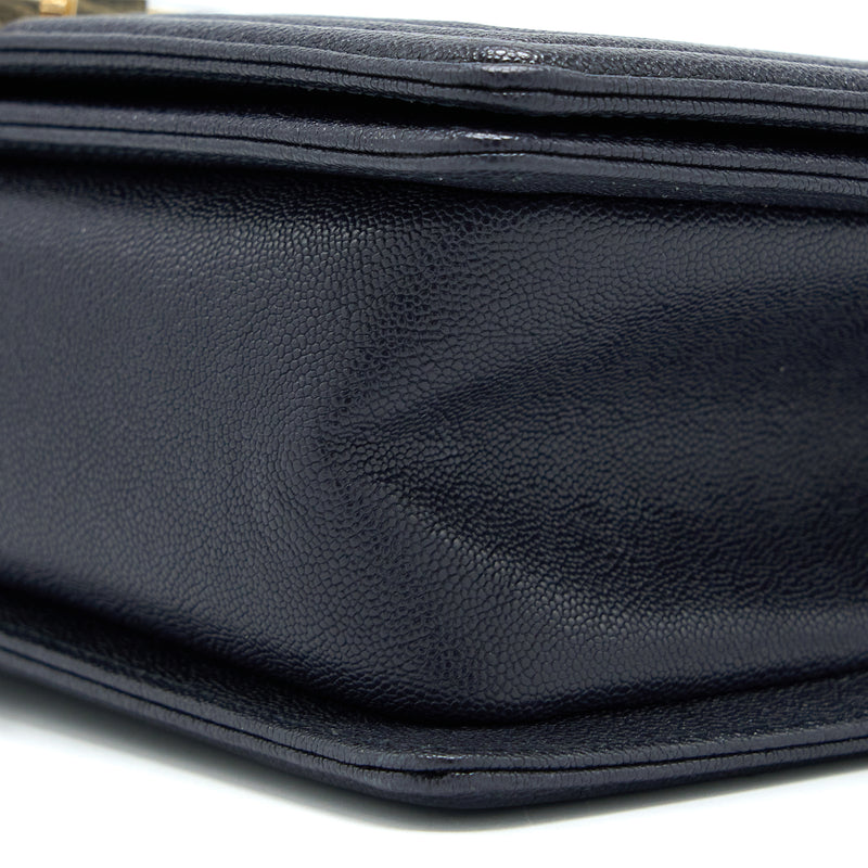 Chanel Medium Boy Bag Grained Calfskin Dark Blue LGHW
