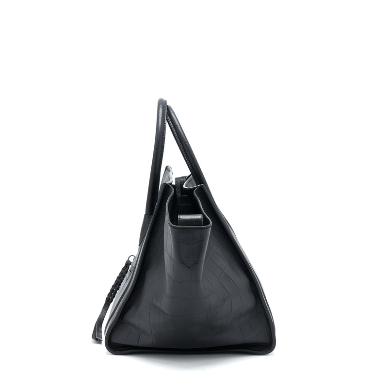 Celine Large Phantom Luggage Bag Croc-Embossed Calfskin Black
