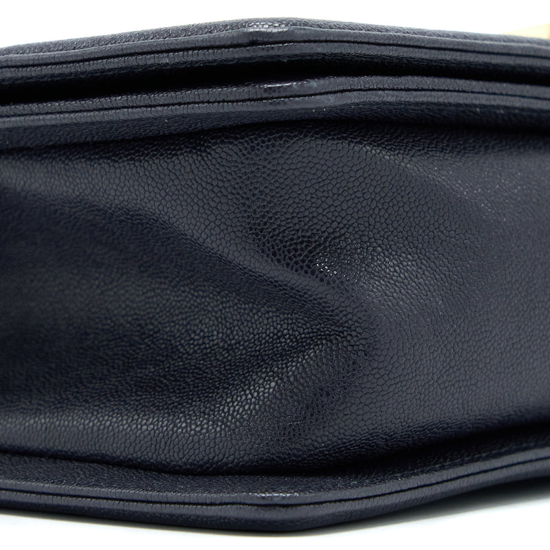 Chanel Medium Boy Bag Grained Calfskin Dark Blue LGHW