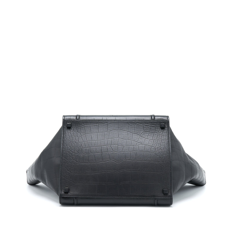 Celine Large Phantom Luggage Bag Croc-Embossed Calfskin Black