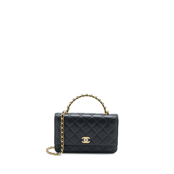 Chanel Detailed Top Handle Wallet on Chain Lambskin Black GHW (Microchip)