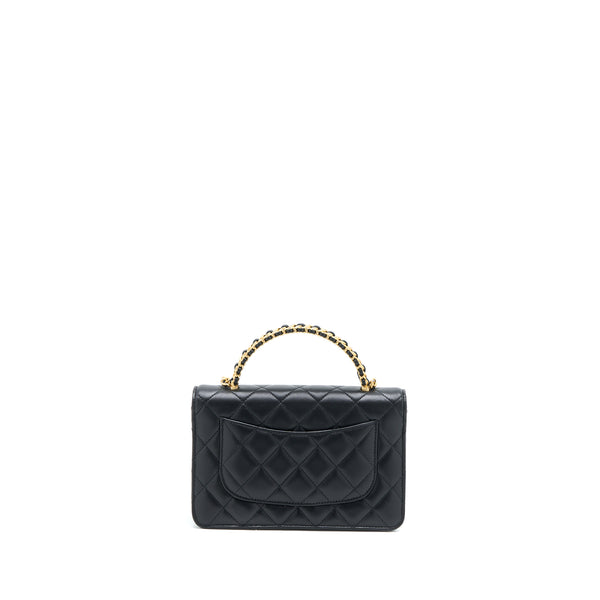 Chanel Detailed Top Handle Wallet on Chain Lambskin Black GHW (Microchip)