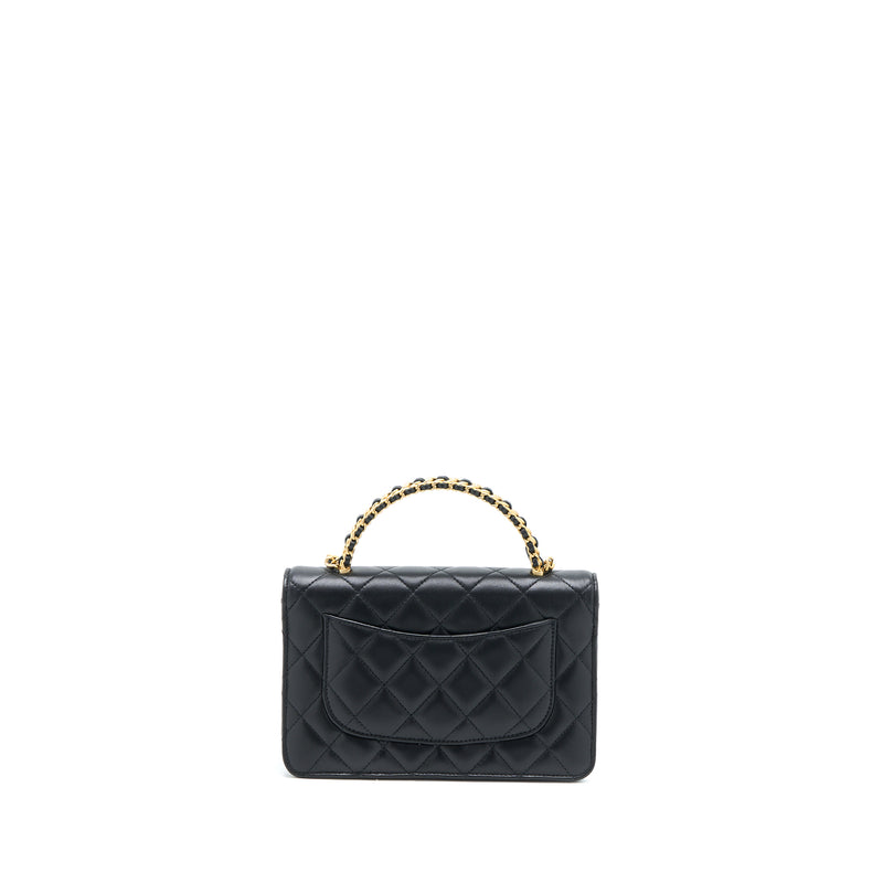 CHANEL Lambskin Quilted Small Lacquered Chain Flap Black 1027594