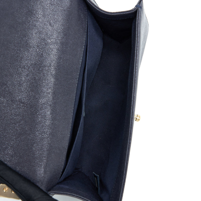Chanel Medium Boy Bag Grained Calfskin Dark Blue LGHW