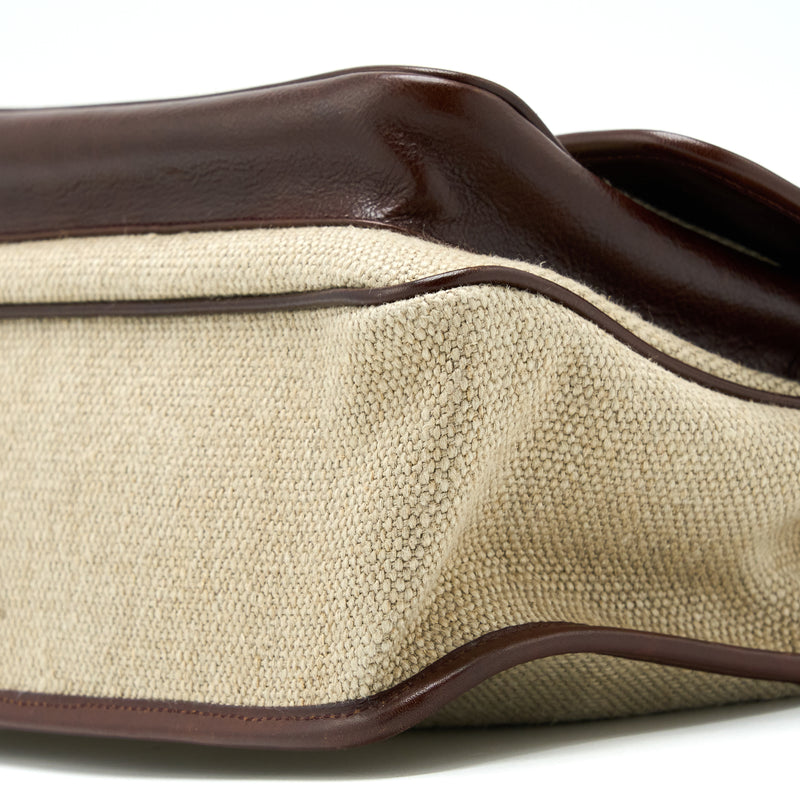 Saint Laurent Medium Niki Bag Trimmed Linen Canvas Brown