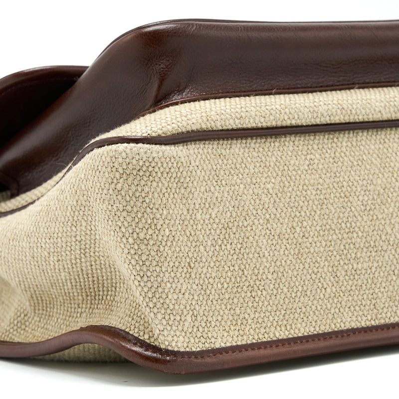 Saint Laurent Medium Niki Bag Trimmed Linen Canvas Brown