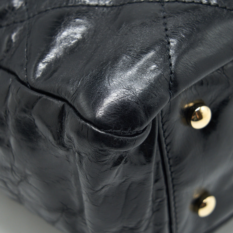 Dior Dark Blue Leather Karenina Frame Tote Handbag