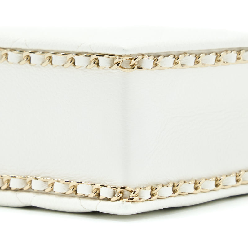 Chanel Vertical Evening Chain Bag Caviar White LGHW (Microchip)