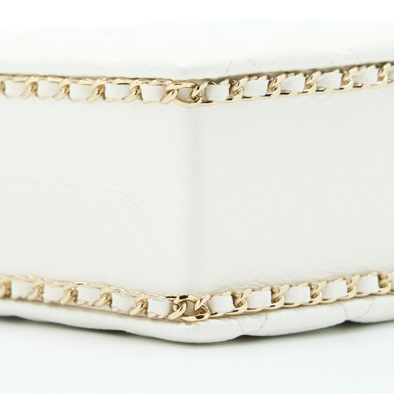 Chanel Vertical Evening Chain Bag Caviar White LGHW (Microchip)