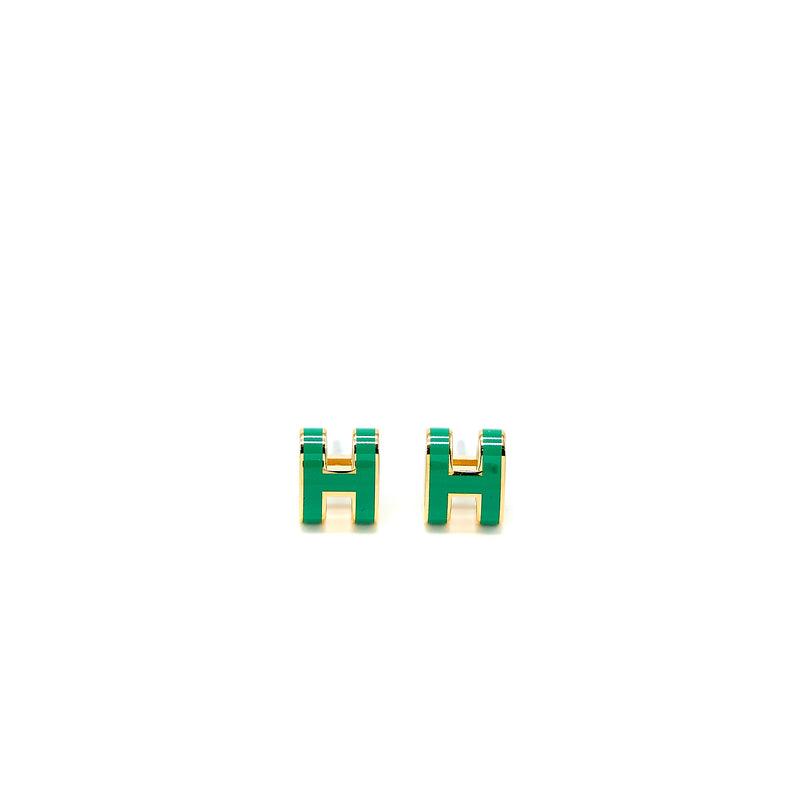 Hermes Mini Pop H Earrings Malachite Gold Tone