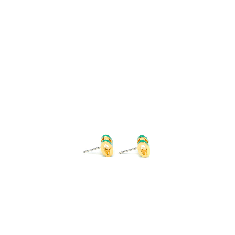 Hermes Mini Pop H Earrings Malachite Gold Tone