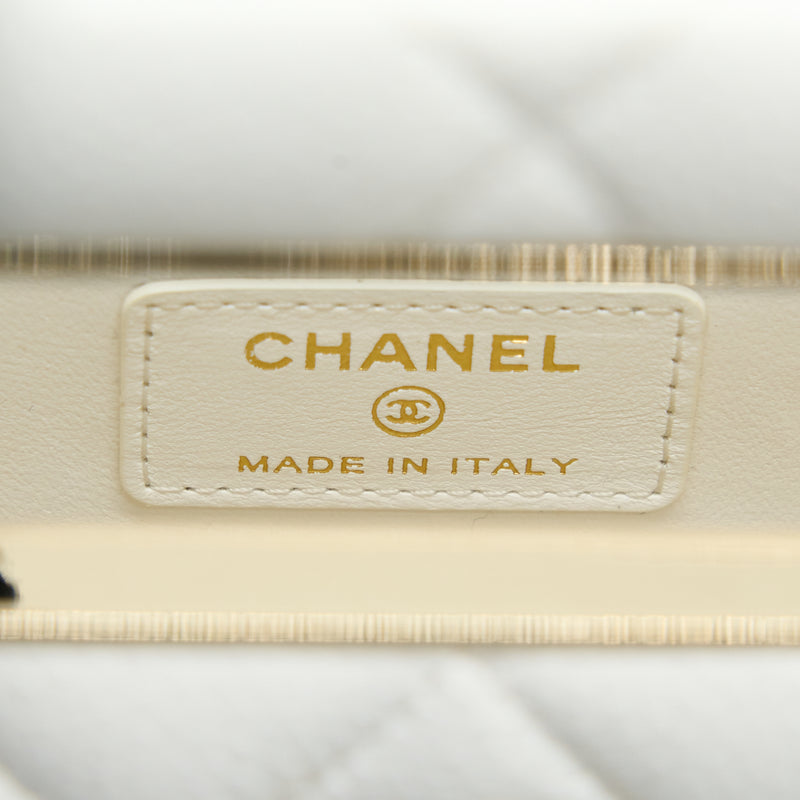 Chanel Vertical Evening Chain Bag Caviar White LGHW (Microchip)