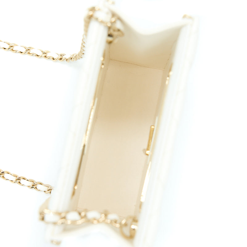 Chanel Vertical Evening Chain Bag Caviar White LGHW (Microchip)
