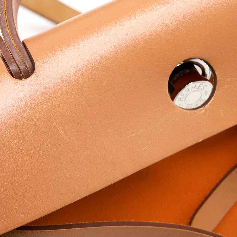 Hermes Herbag 31 Zip Bag Canvas Orange SHW Stamp Square H
