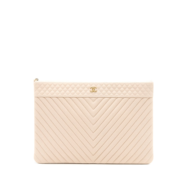 Chanel Clutch Chevron Caviar Beige GHW