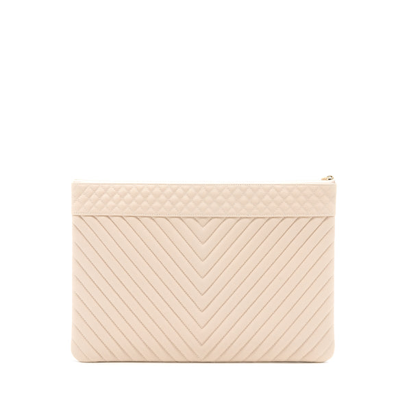 Chanel Clutch Chevron Caviar Beige GHW