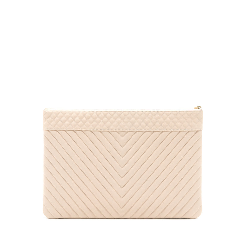 Chanel Clutch Chevron Caviar Beige GHW