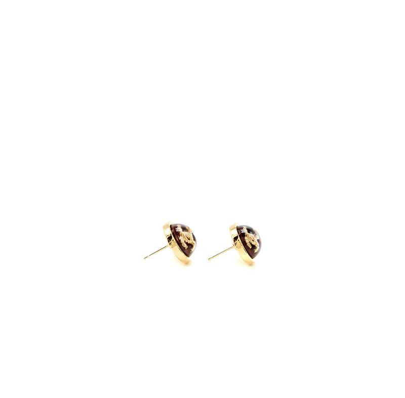 Chanel 22K Round With CC Earrings Ruby Gold Tone