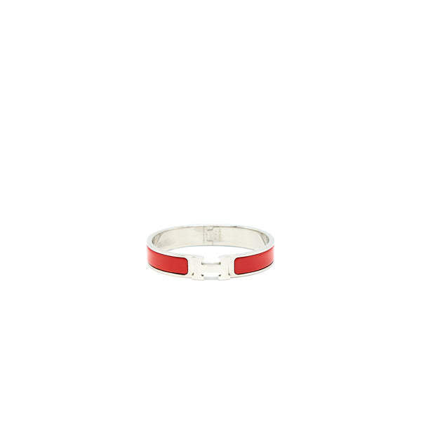 Hermes Size GM Clic H Bracelet Red Silver Tone