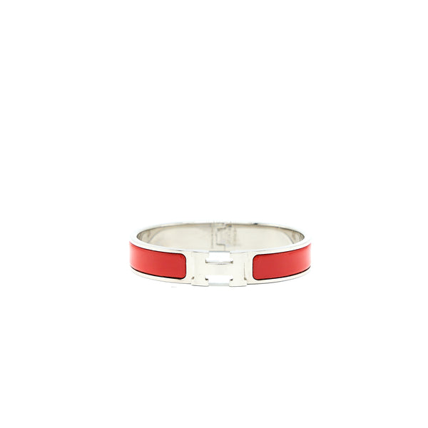 Hermes Size GM Clic H Bracelet Red Silver Tone