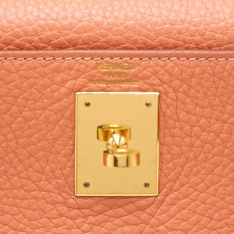 Hermes Kelly 28 Clemence 5L Crevette GHW Stamp Square Q