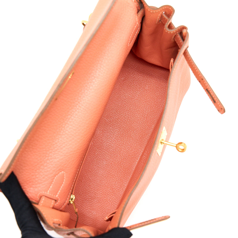 Hermes Kelly 28 Clemence 5L Crevette GHW Stamp Square Q
