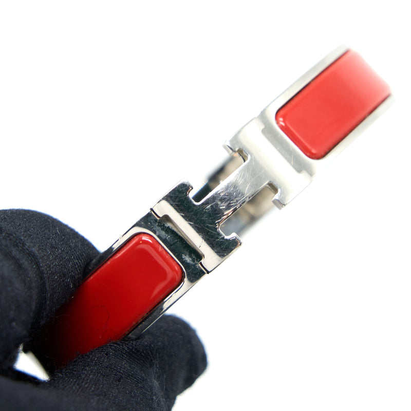 Hermes Size GM Clic H Bracelet Red Silver Tone