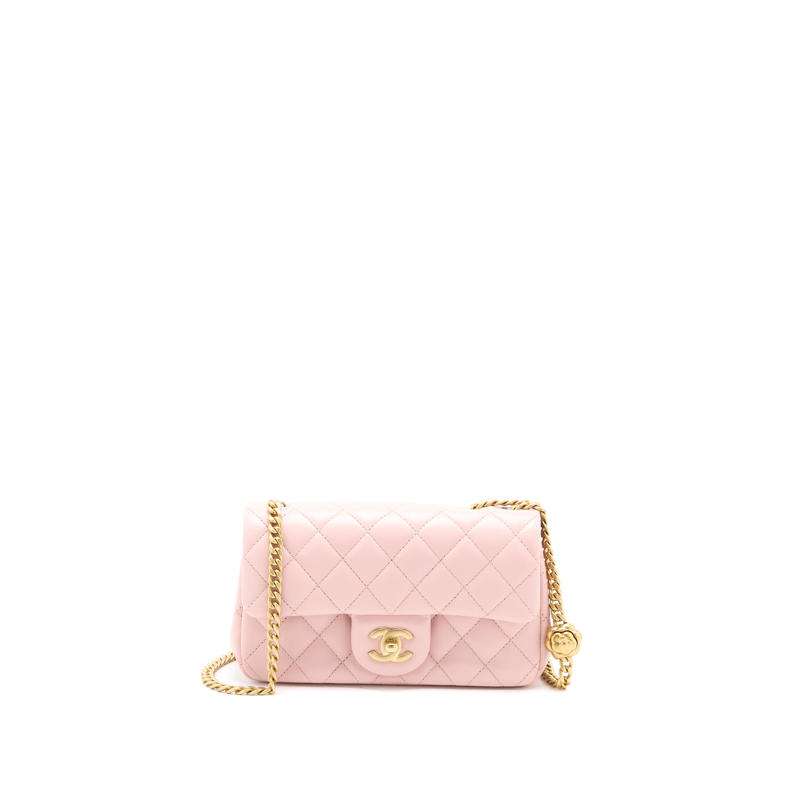 Chanel 23S Camellia Chain Mini Rectangular Flap Bag Lambskin Light Pin