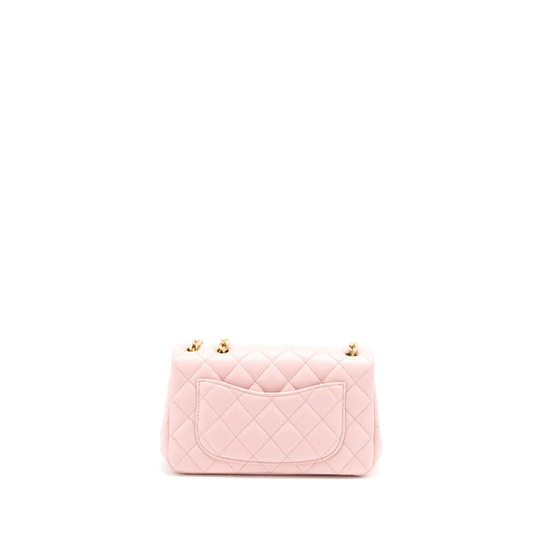 Chanel 23S Camellia Chain Mini Rectangular Flap Bag Lambskin Light Pink GHW (Microchip)