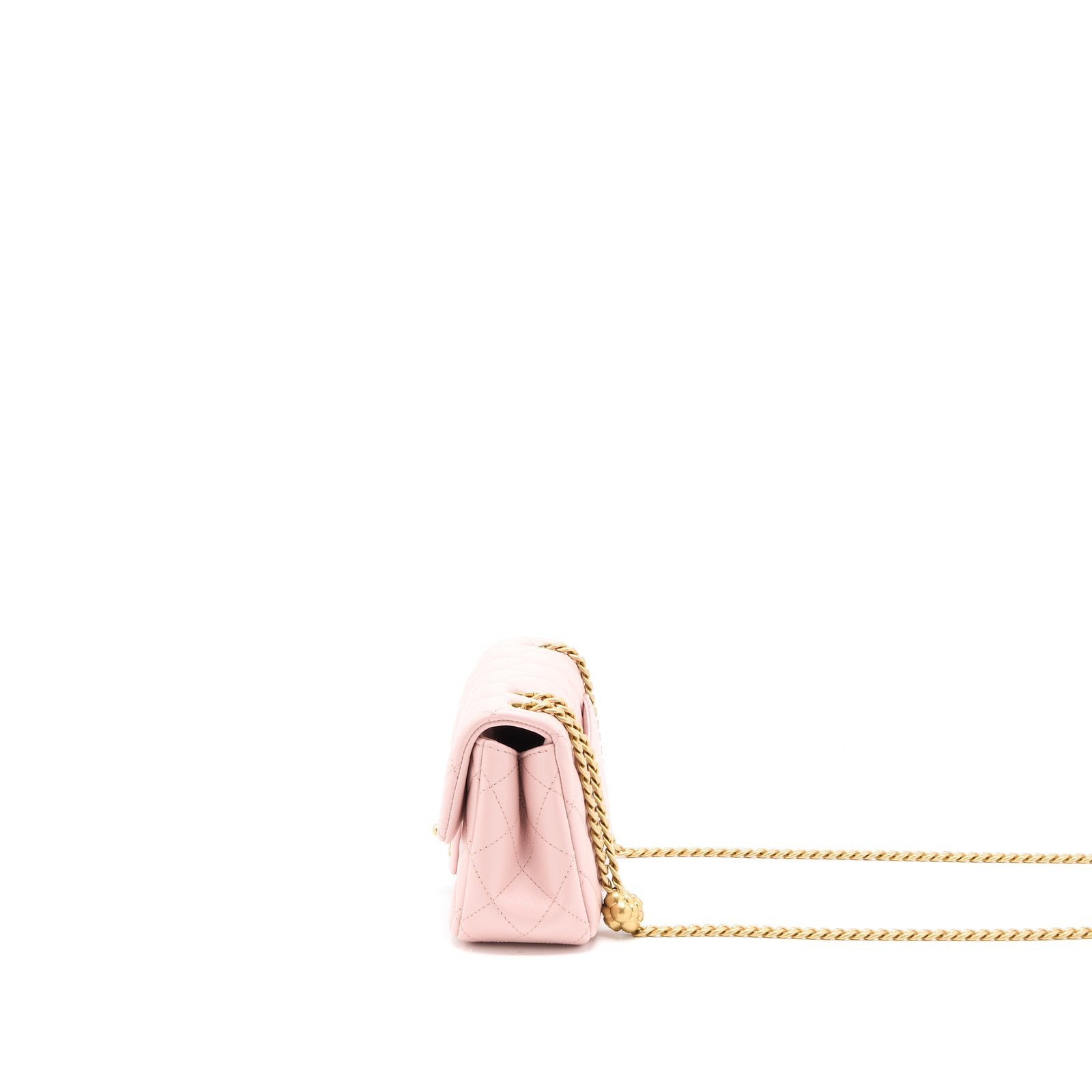 Chanel 23S Camellia Chain Mini Rectangular Flap Bag Lambskin Light Pin