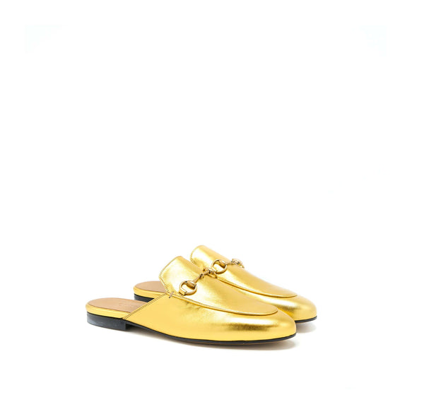 Gucci Size 38 Princetown Slipper Gold With GHW