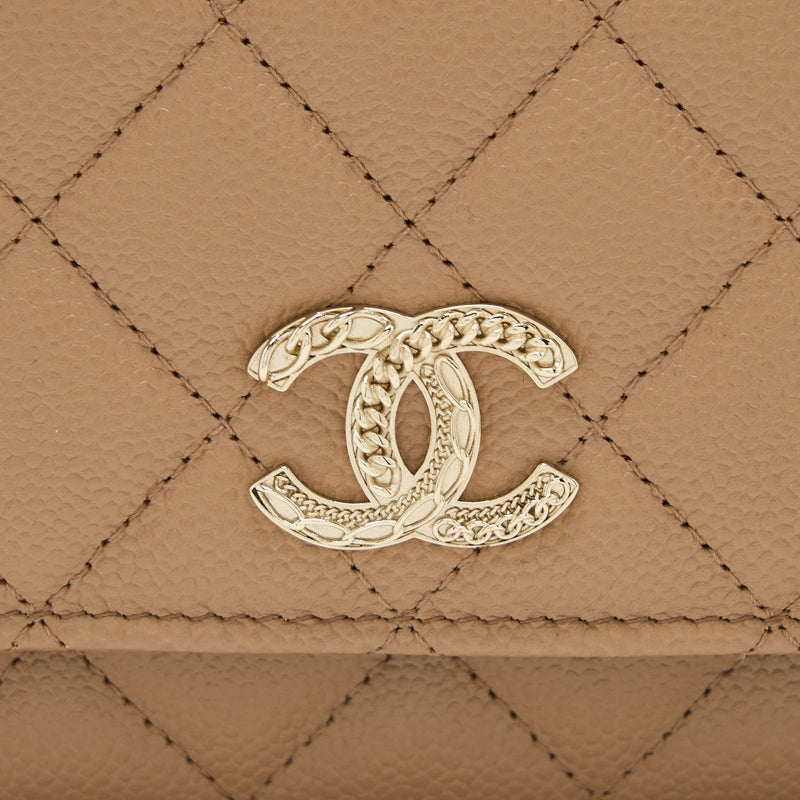 Chanel 22K Wallet On Chain Caviar Dark Beige LGHW (Microchip)