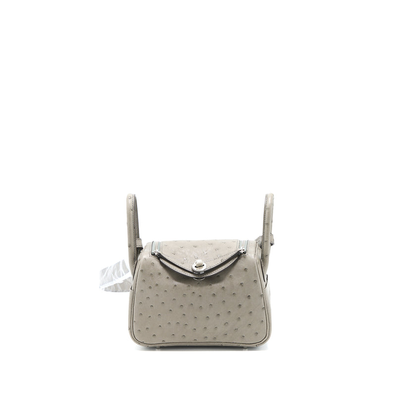 Hermes Mini Lindy Ostrich 81 Gris Tourterelle SHW Stamp U