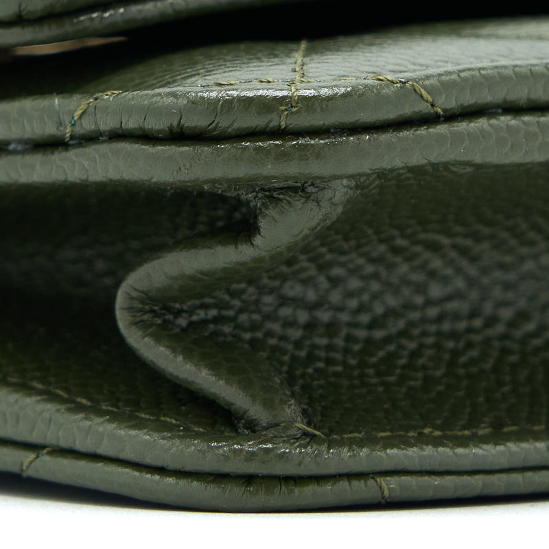 Chanel 22K Wallet On Chain Caviar Dark Green LGHW (Microchip)